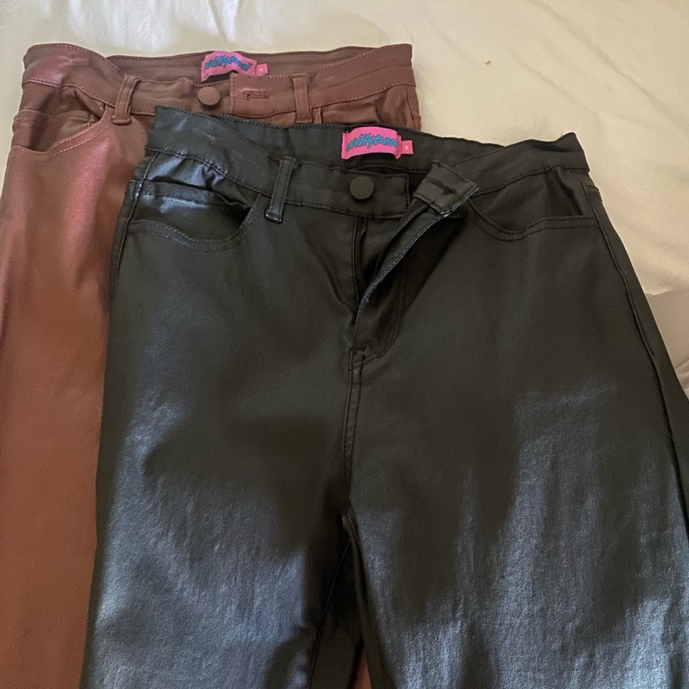 Brown and Black Edikted Leather Pants